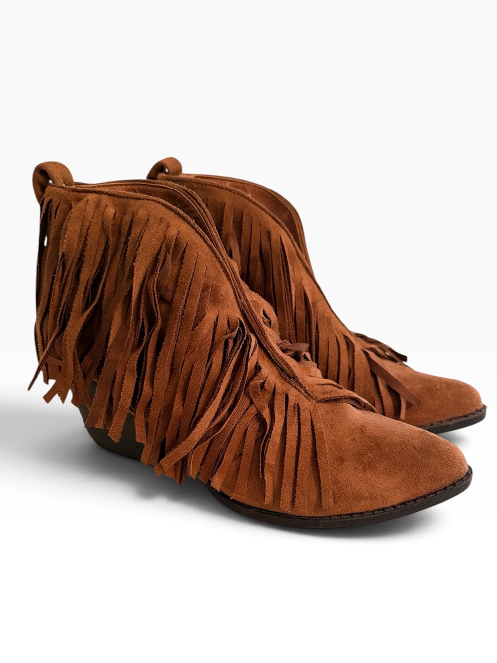Coconuts by MatisseCognac Brown "Lombard" Fringe Suede Ankle Boots 8.5